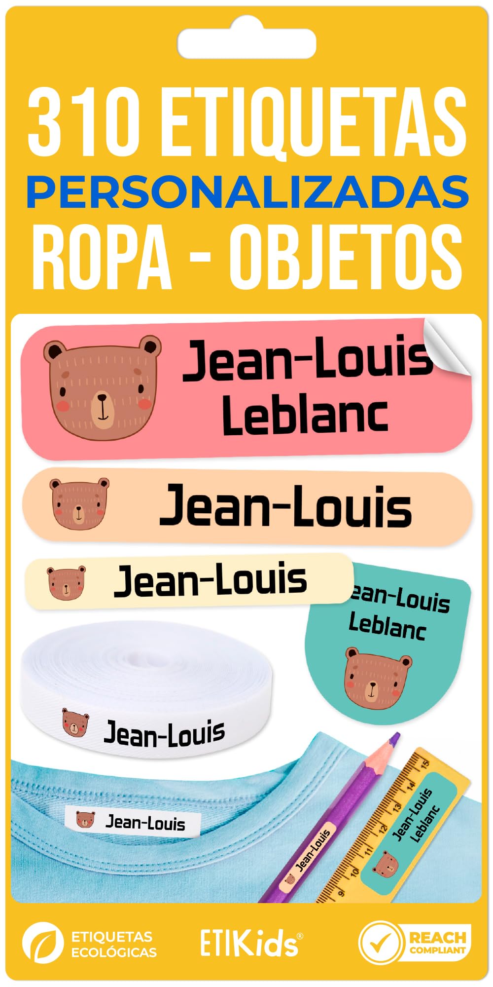310 Custom Name Labels with Icon. 200 Eco-Friendly Iron-On Fabric Labels + 110 Waterproof Stickers for School, Daycare & Nursing Home โ image 1