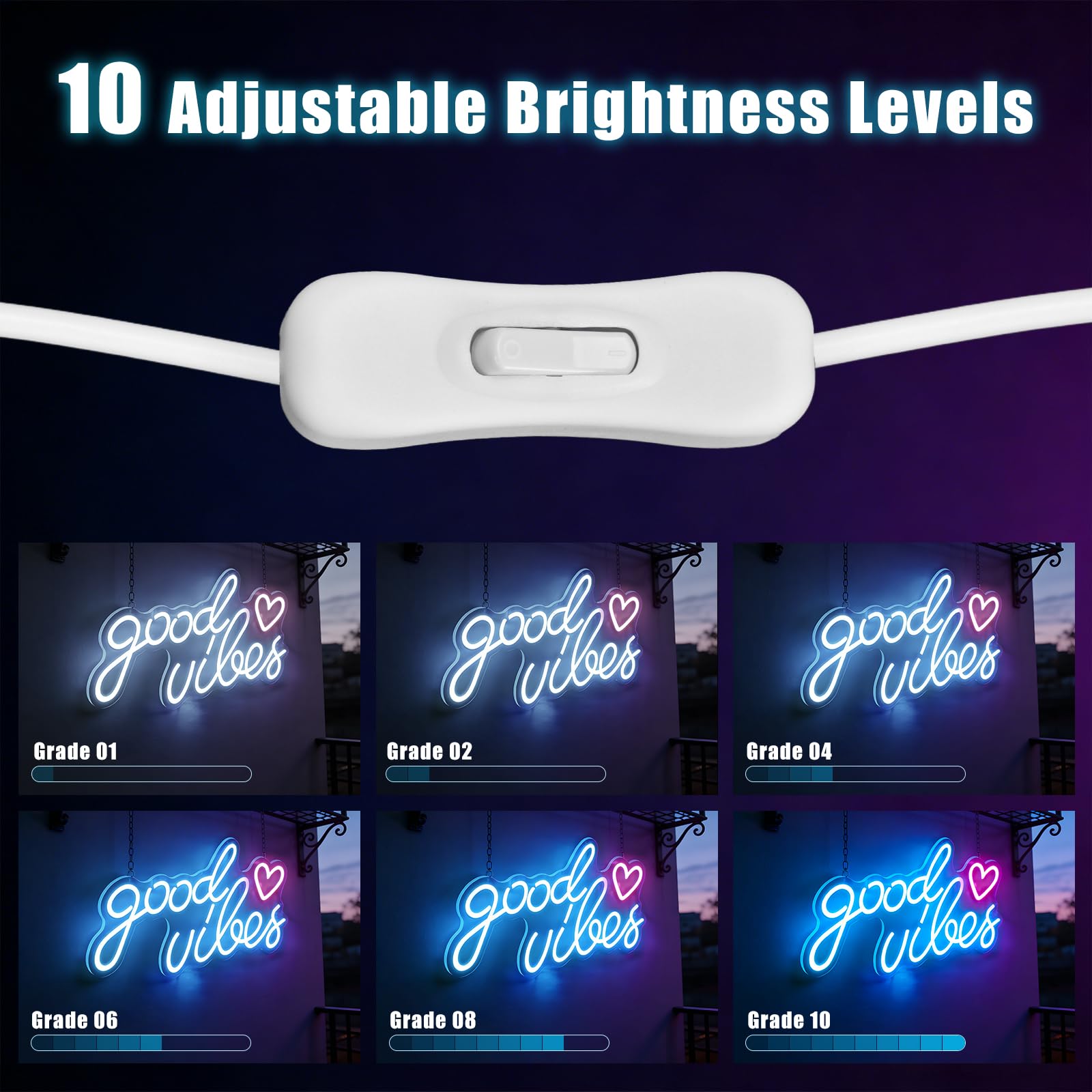 Blue Good Vibes Néon LED, Néon Mural Lettre USB, Lampe Neon Enseigne Lumineuse Good Vibes Words LED pour Chambre à Coucher, Chambre D'Enfant, DéCoration Murale, Bar, Mariage, FêTe, One Piece 40*22cm