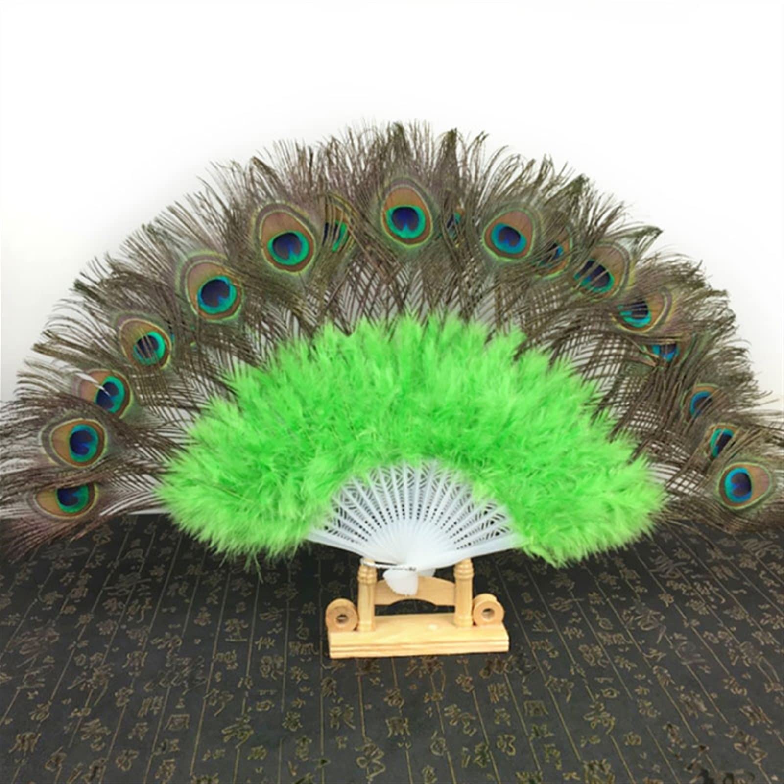 LKLNKVL folding fan, Folding Hand Fan - New Peacock Feather Foldable Dancing Bridal Wedding Party Props Supply Decorative Fans Woman Accessories(Green)