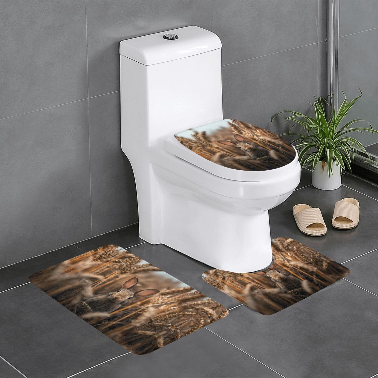 Tapis de salle de bain antidérapants absorbants WHJDPP motif lapin champ de blé