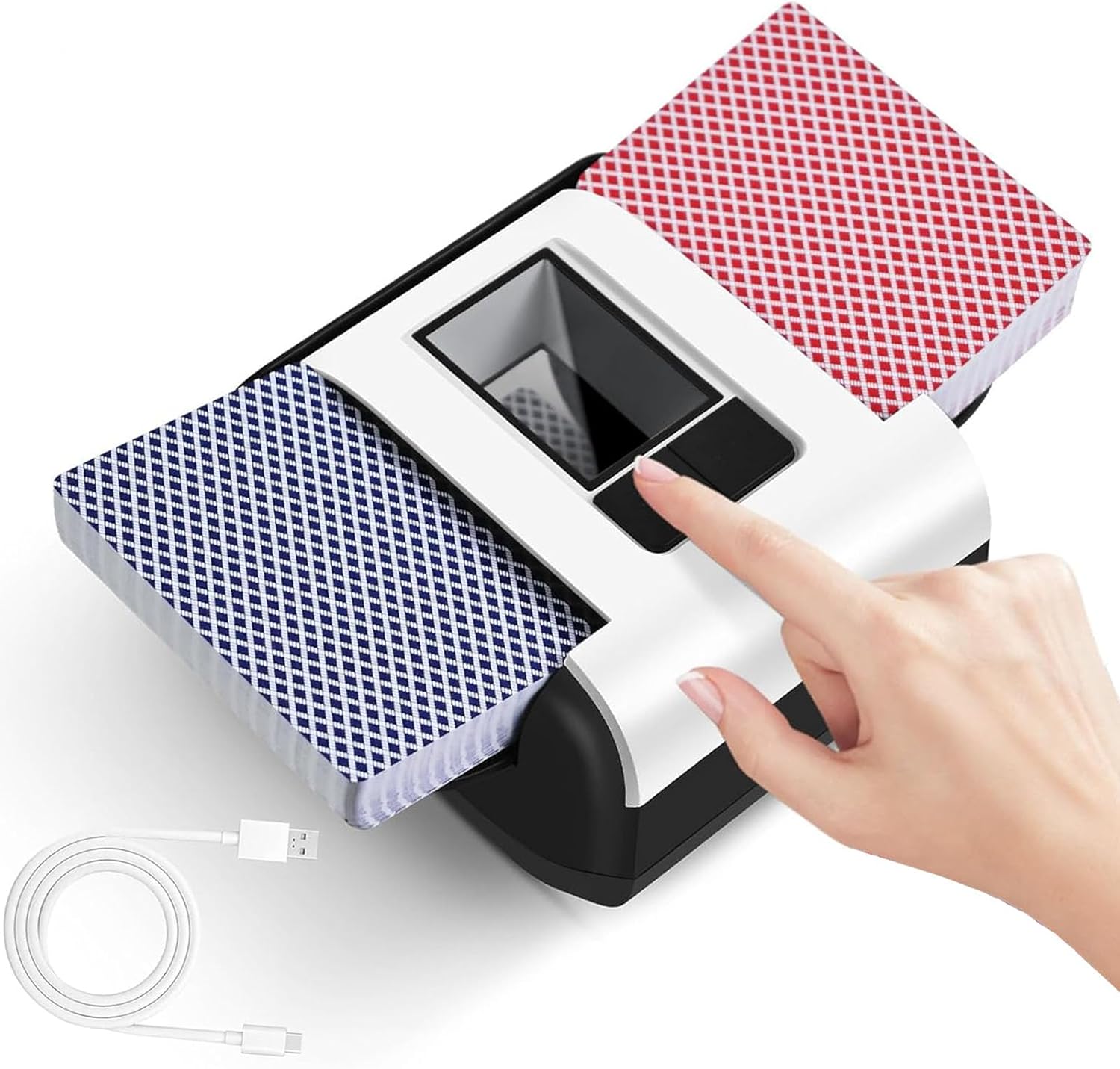 Automatic Card Shuffler 1-2 Deck Quiet & Rechargeable Playing Card Shuffler 2000 MAh Electric Shuffler UNO,Texas Hold'em, Poker, Home Card Games, Blackjack