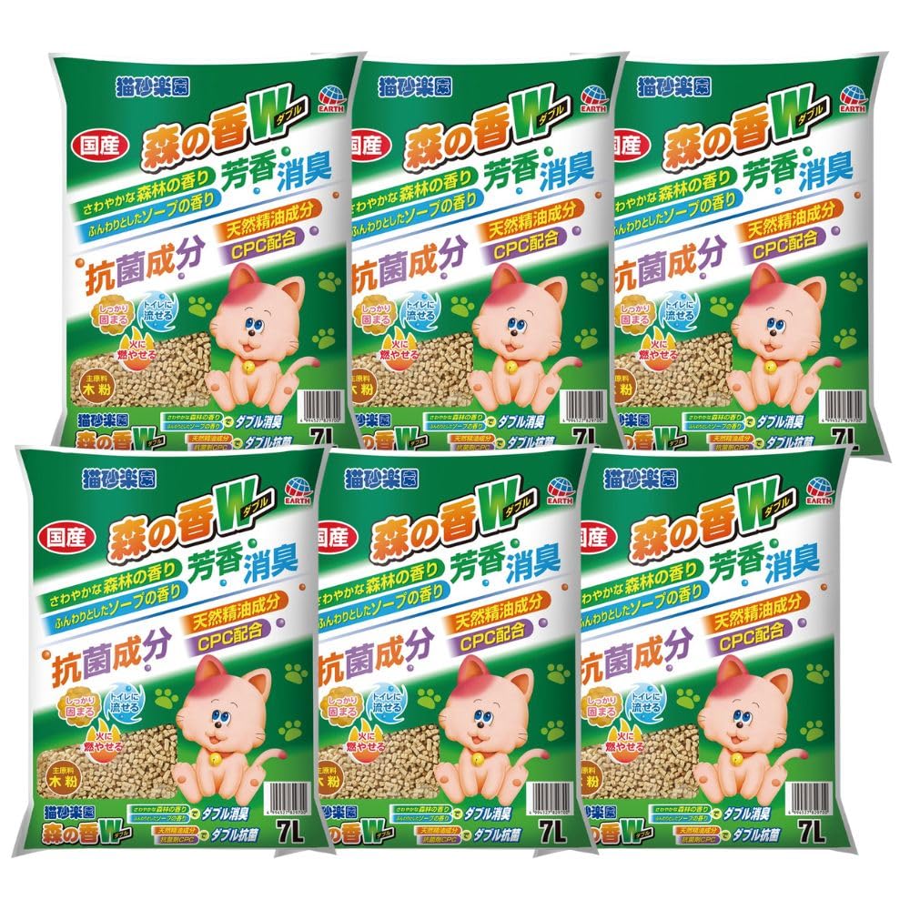 アース・ペット 猫砂楽園 森の香ダブル 7L×6個(ケース販売) トイレに流せる 木製猫砂 固まる 消臭 抗菌