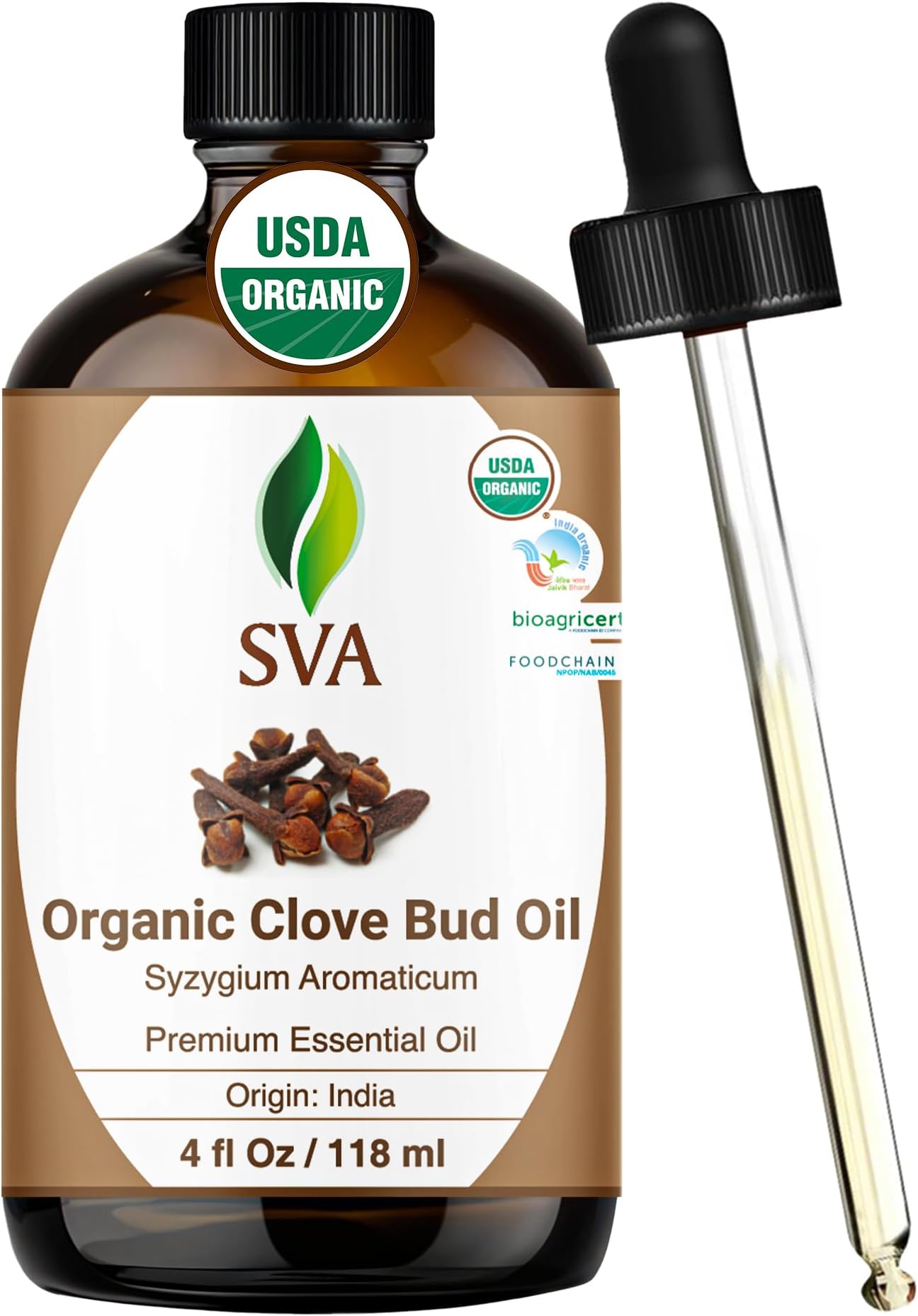 SVA Clove Essential Oil 30ml – 100% Natural Clove Oil - for Diffuser, Hair Care, Face, Skin Care, Aromatherapy, Scalp and Body Massage, Soap and Candle Making - with Dropper