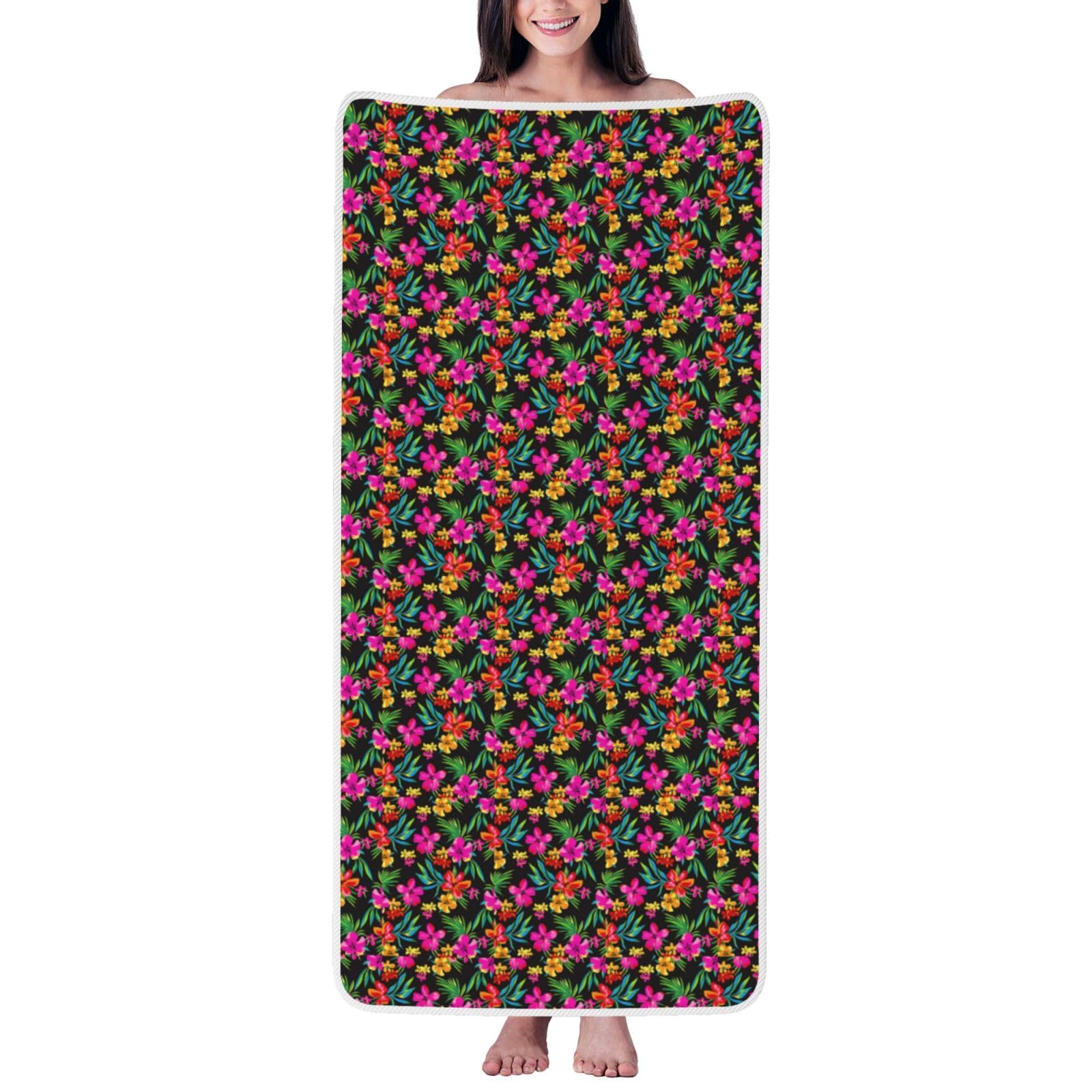 JBJGKHLP Hawaiian Flower Print Women Men Couples Coral Velvet Bath Towel Ultra-Soft For Home Bathroom Travel