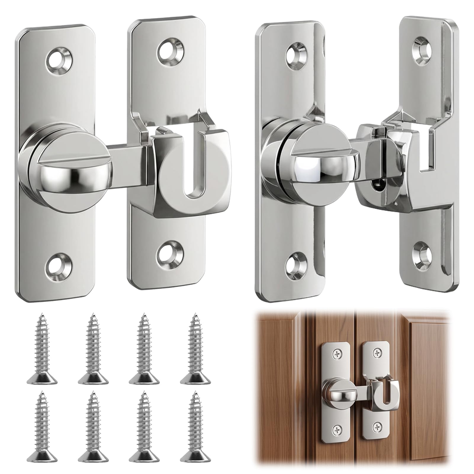 Silver Sliding Door Latch Locks, 2 Pack 90/180 Degree Flip Door Latch, Aluminum Alloy Sliding Barn Door Latch Lock with Screws for Bedroom, Bathroom, Cabinet, Garden, Garage, Window