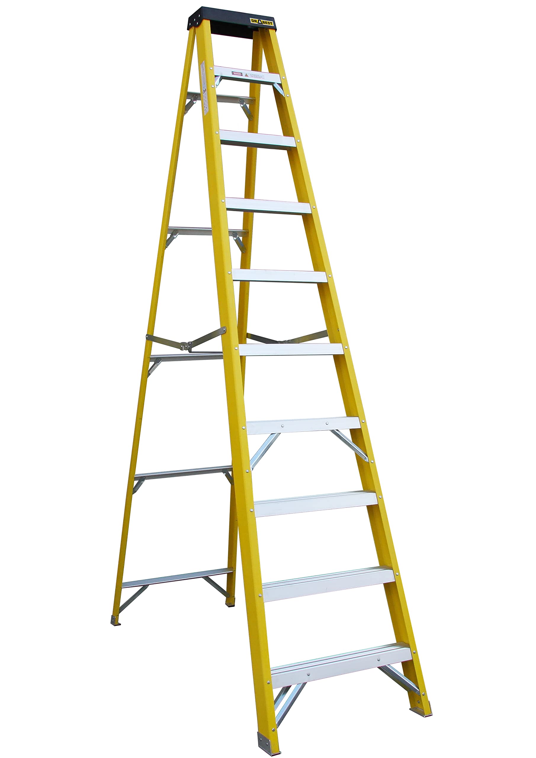 Drabest Yellow Tread Heavy Duty Fibreglass Step Ladder | Electricians Grp Step Ladder 30,000V Size 10