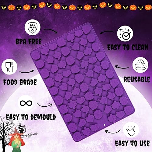 Miniatura 5 de KAISHANE 1 molde de silicona para chocolate de Halloween, diferentes formas de mini calabazas y fantasmas de Halloween moldes para pasteles de