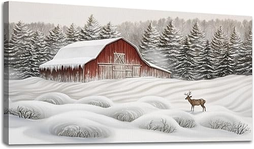 Miniatura 14 de 30"x 60" Canvas Wall Art Vintage Winter Forest Deer Barn Sepia Lithograph Print Framed Pictures Painting Prints Large Wall Art for Living Room