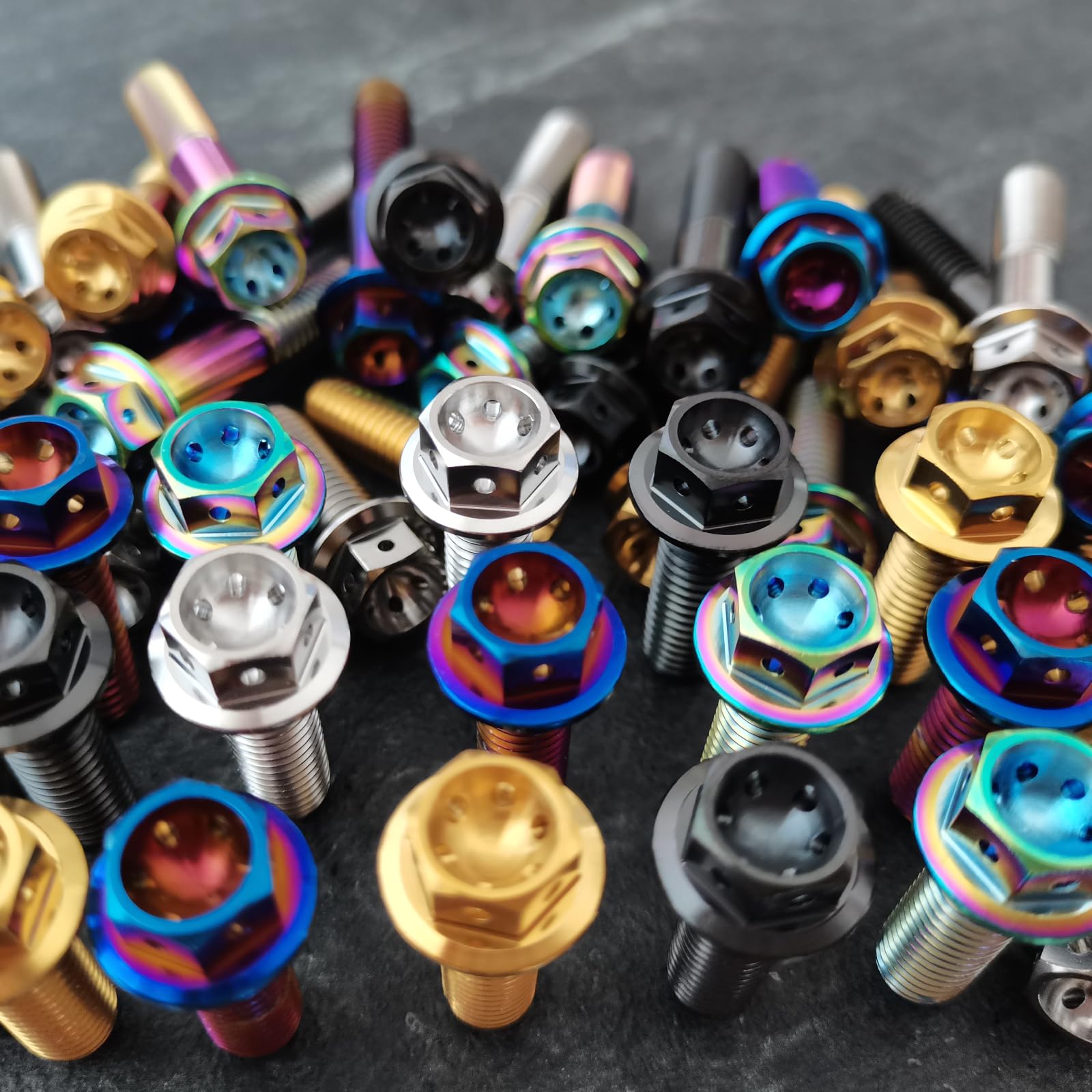 RISON-Bulloni in Titanio con Flangia M10x1.25x25mm, Vite Testa Esagonale Flangiata Forata, Viti Esagonali Flangiate GR5 di Fissaggio, Confezione da 5