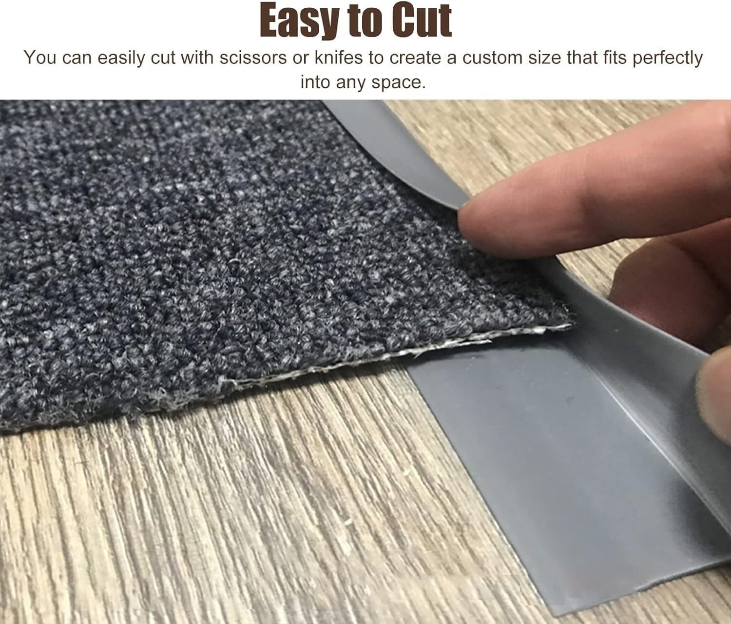 Tira de transición autoadhesiva de alfombra a azulejo, borde de PVC duradero para una transición suave del piso, tamaño personalizable (gris, longitud de 5 m / 16.5ft)