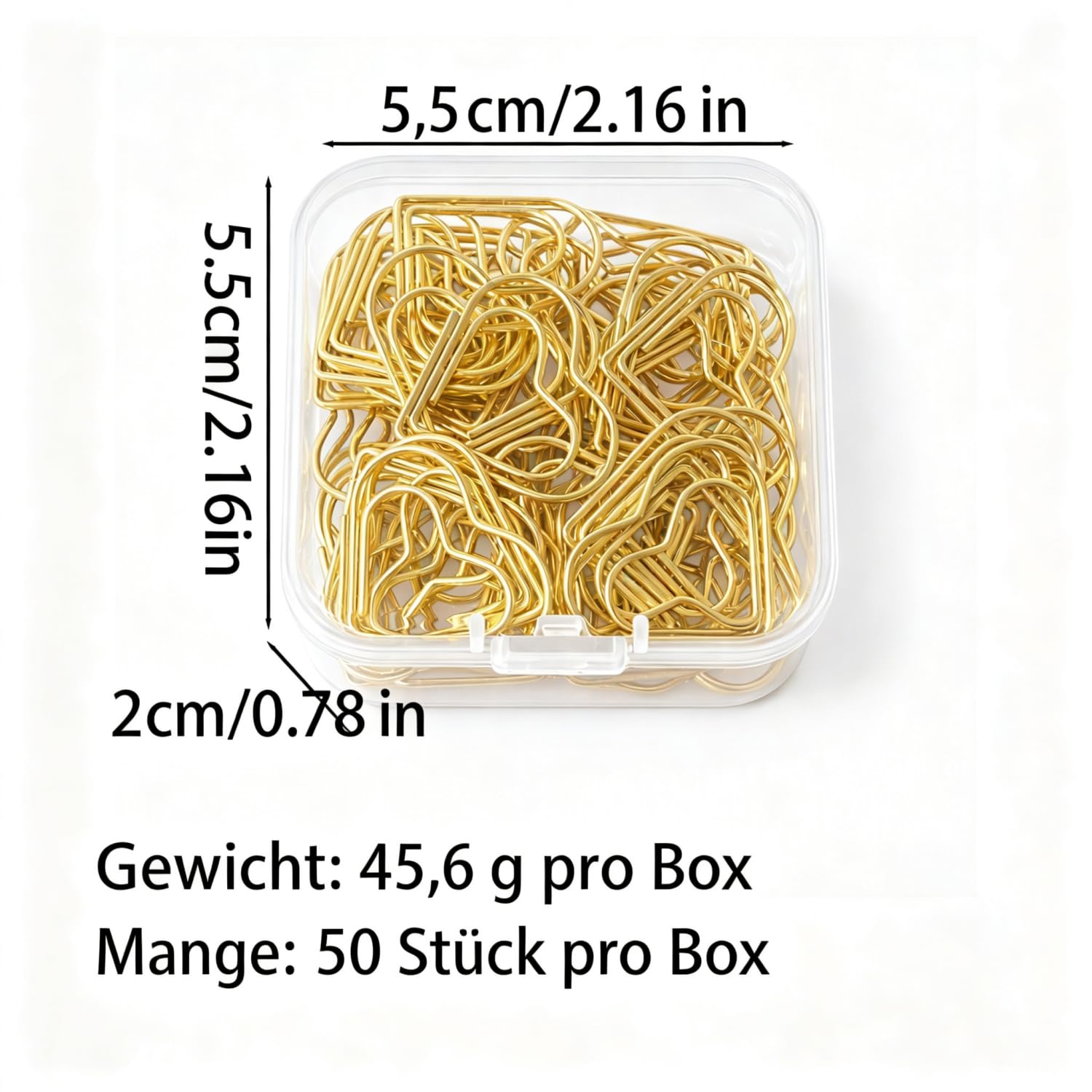 Herz-Büroklammern, rostfreie Paperclips für Büro und Lesezeichen (Gold,500 Stk)