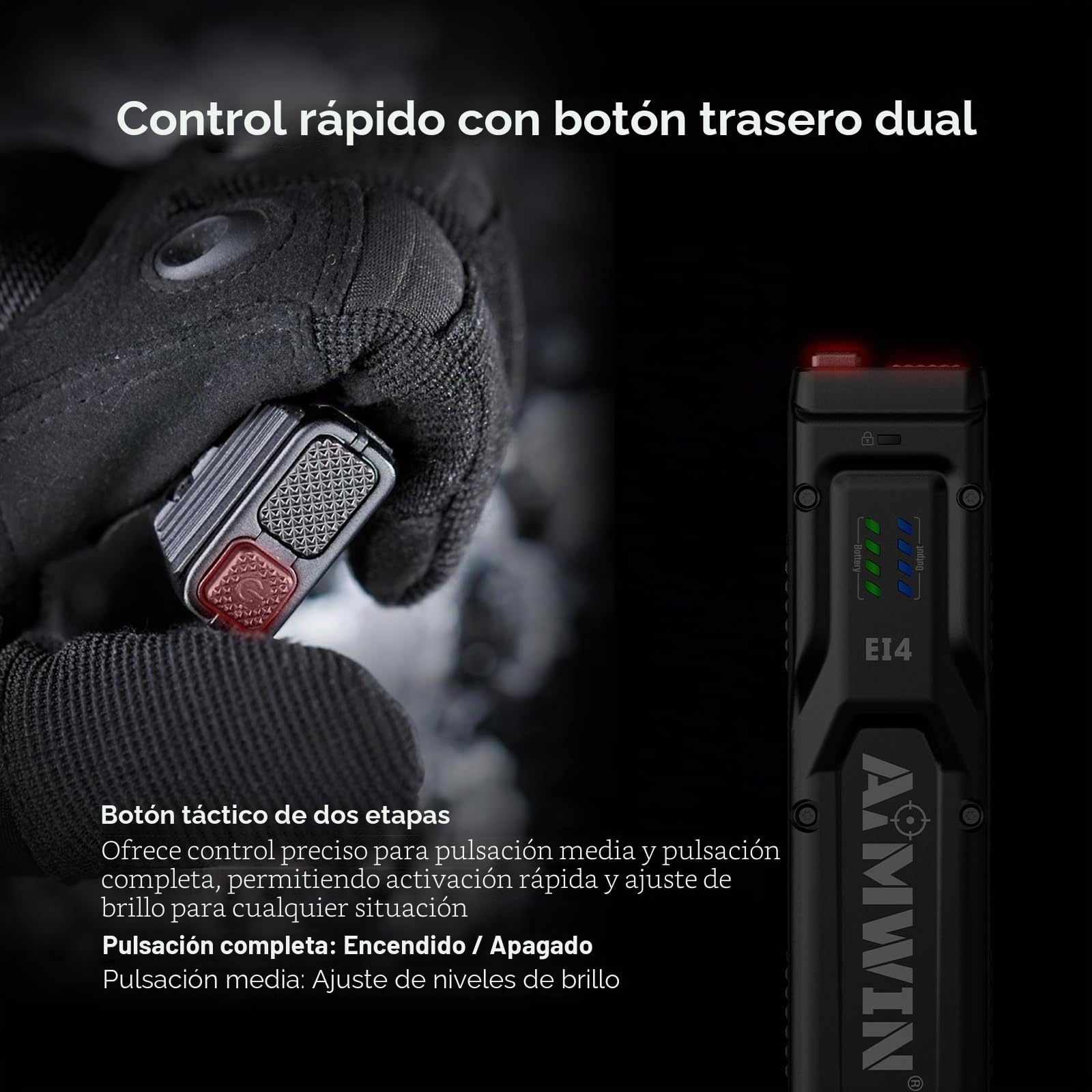 AIMWIN EI4 Linterna EDC LED Potente 3000 Lúmenes Linterna Recargable USB C Alcance 300m Linterna Táctica Plana para Camping Seguridad Doble Interruptor Trasero Modo Turbo Estroboscópico