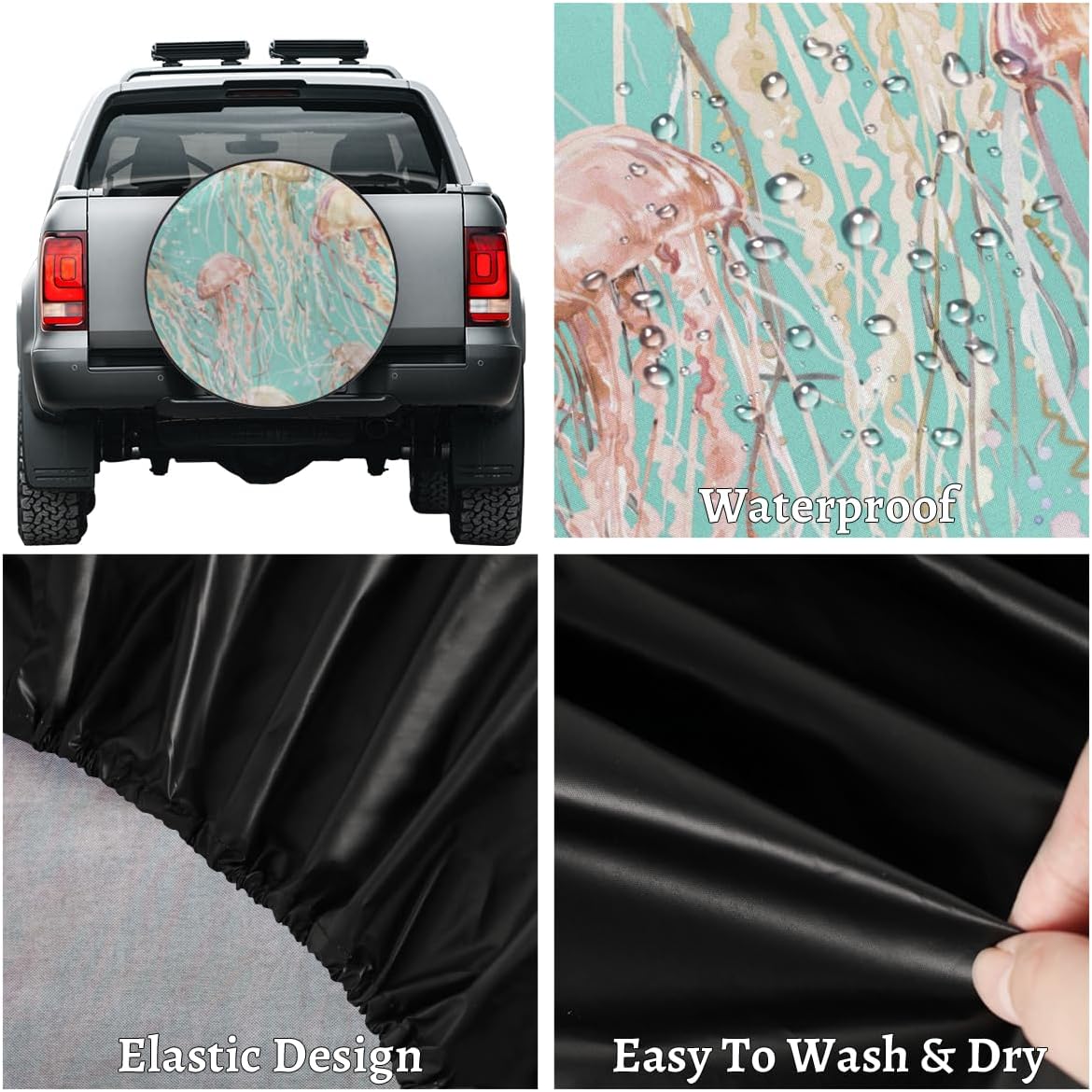 Abstract Jellyfish Tire Covers Portable Spare Tire Cover Soft Durable Waterproof Dustproof 3 Sizes 14 15 16 Inches for Car Truck SUV Trailer Camper