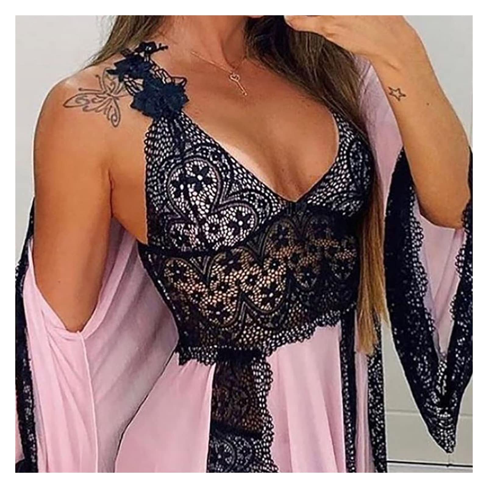 Set di Lingerie Sexy da Donna Set di Reggiseni di Pizzo per Donna, Reggiseno di Bralette con Cinturino in Pizzo e Set di Biancheria Intima Push-up