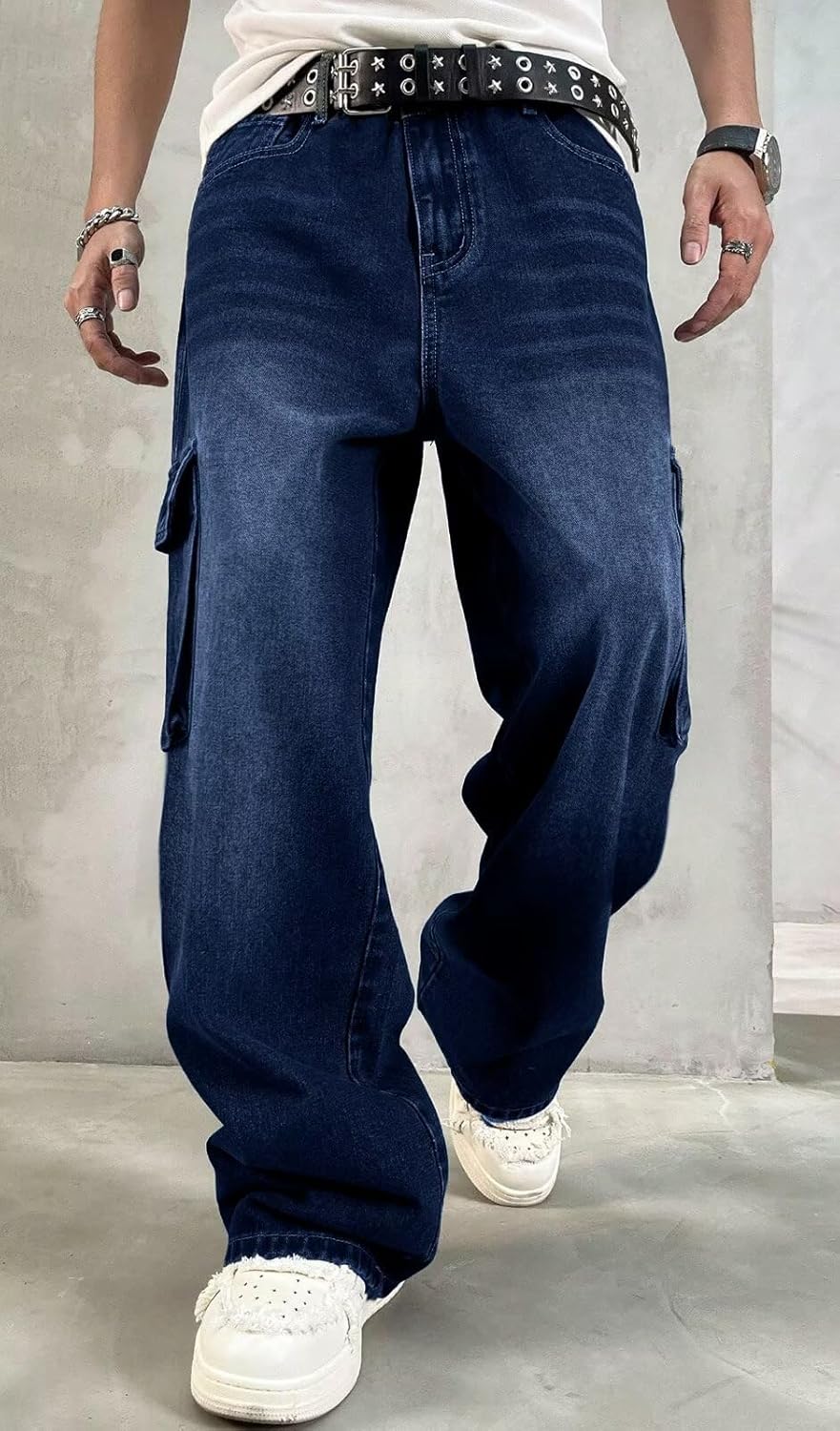 HUNGSON Mens Baggy Cargo Jeans for Men Women Y2k Skater Vintage Plain Pants Casual Wide Leg Jeans Loose Fit Denim Jeans - Image 2