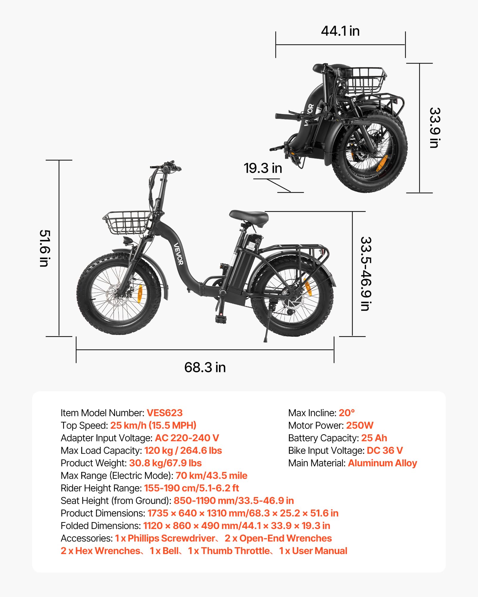VEVOR Vélo Électrique Pliable Adulte, VAE 250 W, Batterie Amovible 25 Ah, Moteur sans Balais 36 V 25 km/h, Autonomie jusqu'à 70 km, Pneu Pneumatique, Boîte de Vitesses 7 Vitesses, Trajets Quotidiens