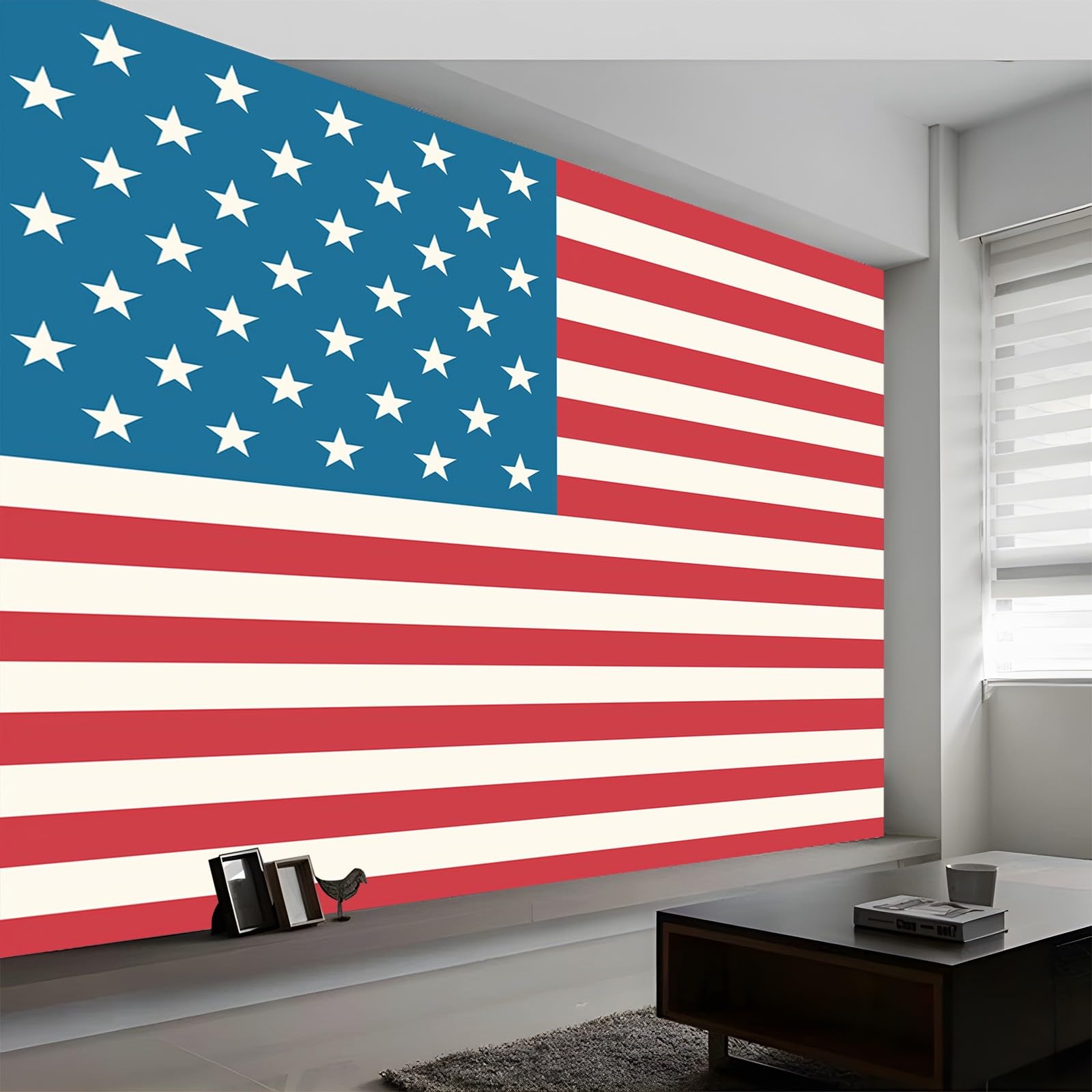 Nowoczesny minimalistyczny styl amerykańska flaga mural, wielokolorowa tapeta mural na ścianę akcentującą do sypialni salonu lub przedpokoju, panoramiczna tapeta plakatowa 250 x 175 cm (szer. x wys.)