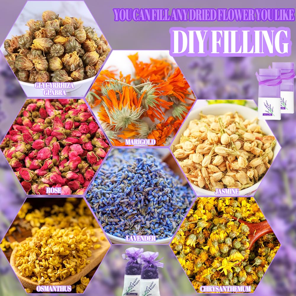 20 Pièces Sachets De Lavande,Sachet Lavande Vide,Sacs en Organza pour Lavandes,Achets Parfumés Réutilisables à Remplir Soi-même,pour Les épices et Les Herbes Aromatiques (20)