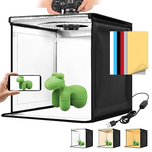 Photo Light Box, 12/16/20/24/32 Inch Photography Light Box with CRI>95 120 Light Beads. Dimmable Shooting Tent Kit with White and Warm Light. 6 Color Backdrops Photo Booth for Studio Products Display