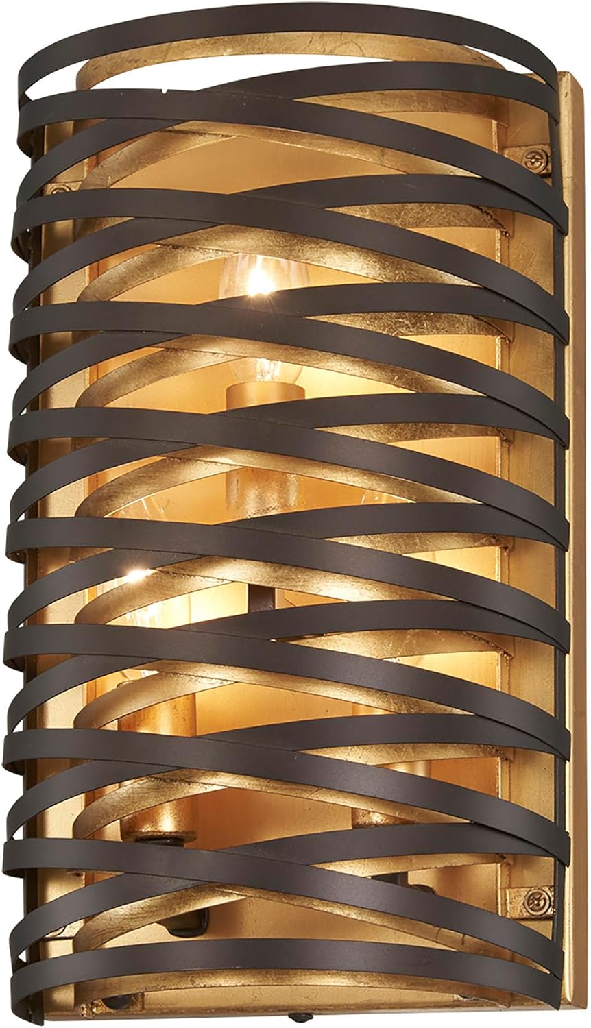 Minka Lavery 3673-111 Vortic Flow Wall Sconce, 3-Light, 180 Total Watts, 7-in H x 12-in W, Dark Bronze with Mosaic Gold Interior