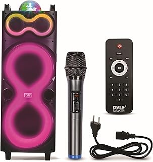 Pyle Enceinte Bluetooth Karaoké 240 W, Sono Portable, Double Haut-Parleur, Enceinte Bluetooth Puissante avec Micro sans Fil USB/SD/AUX/FM, Éclairage LED, Fêtes Extérieures et Intérieures