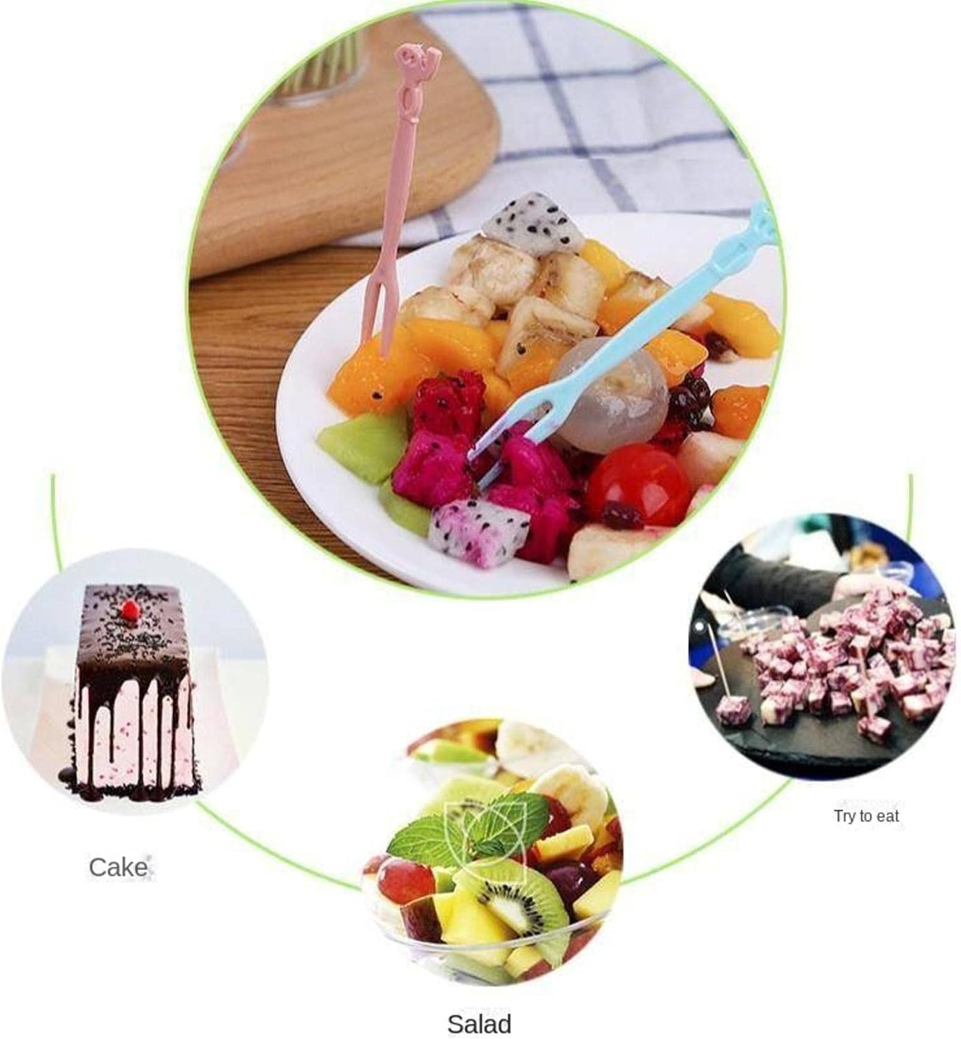 FARZI 100pcs Household Plastic Fruit Fork Household Disposable Tableware Two Teeth Salad Snack Dessert Fork, Mini Cake Fork Tasting Appetizer Cocktail Fork Pick Small Dessert Food Pick Stick