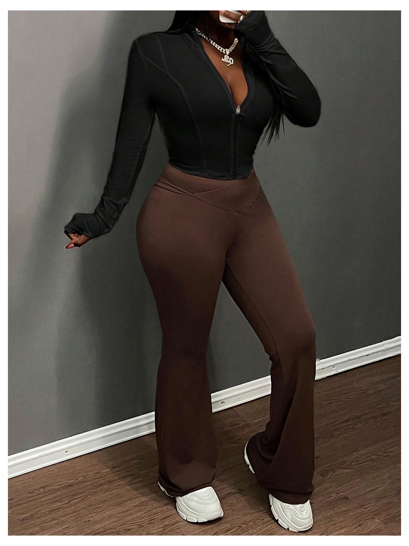 Chaqueta corta con cremallera para mujer, manga larga, ajustada, para yoga, atletismo — view 3
