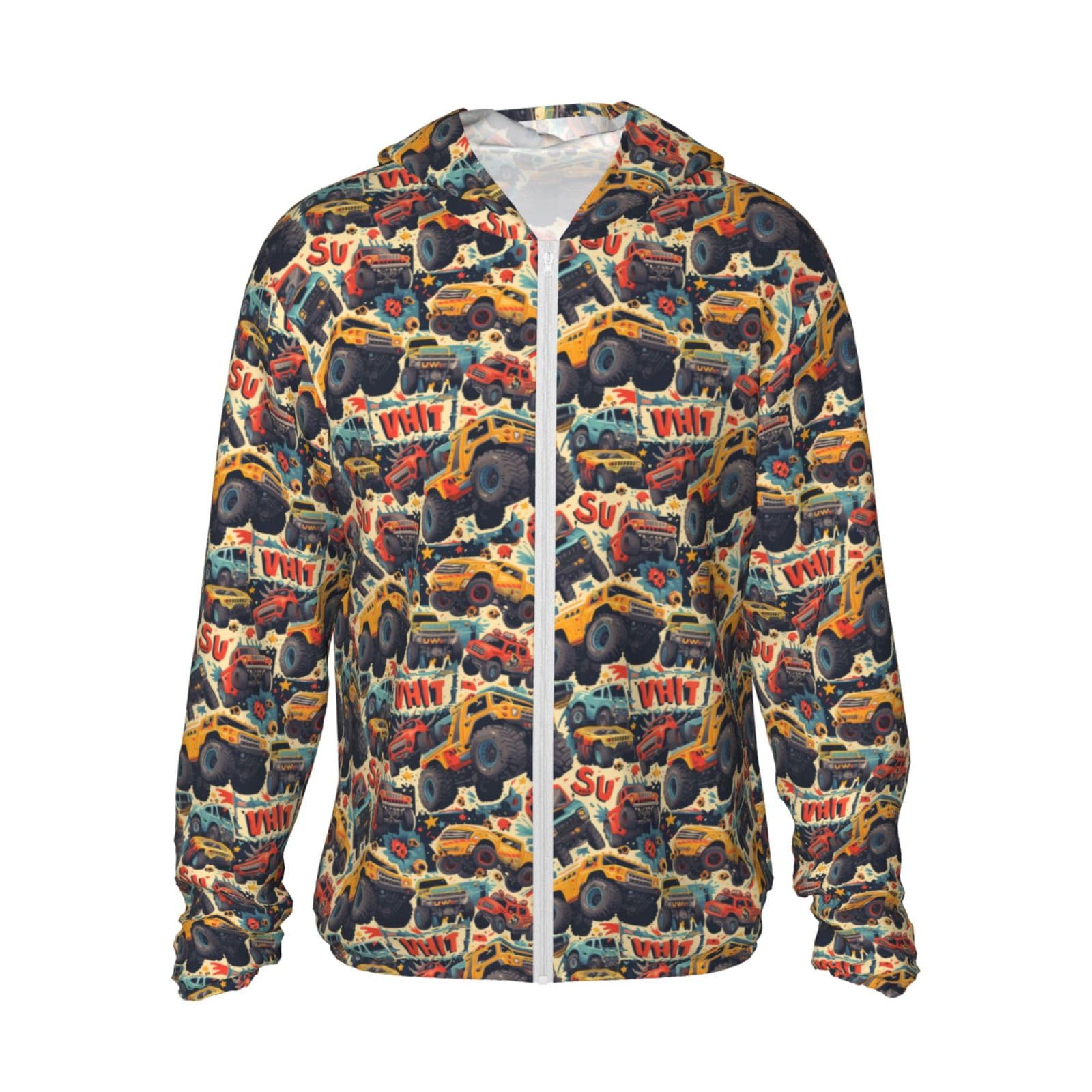 Zip Up Hoodie for Men Women - Off Road Racing car Yellow Long Sleeve Hooded Sun Shirt Men Women with Pockets