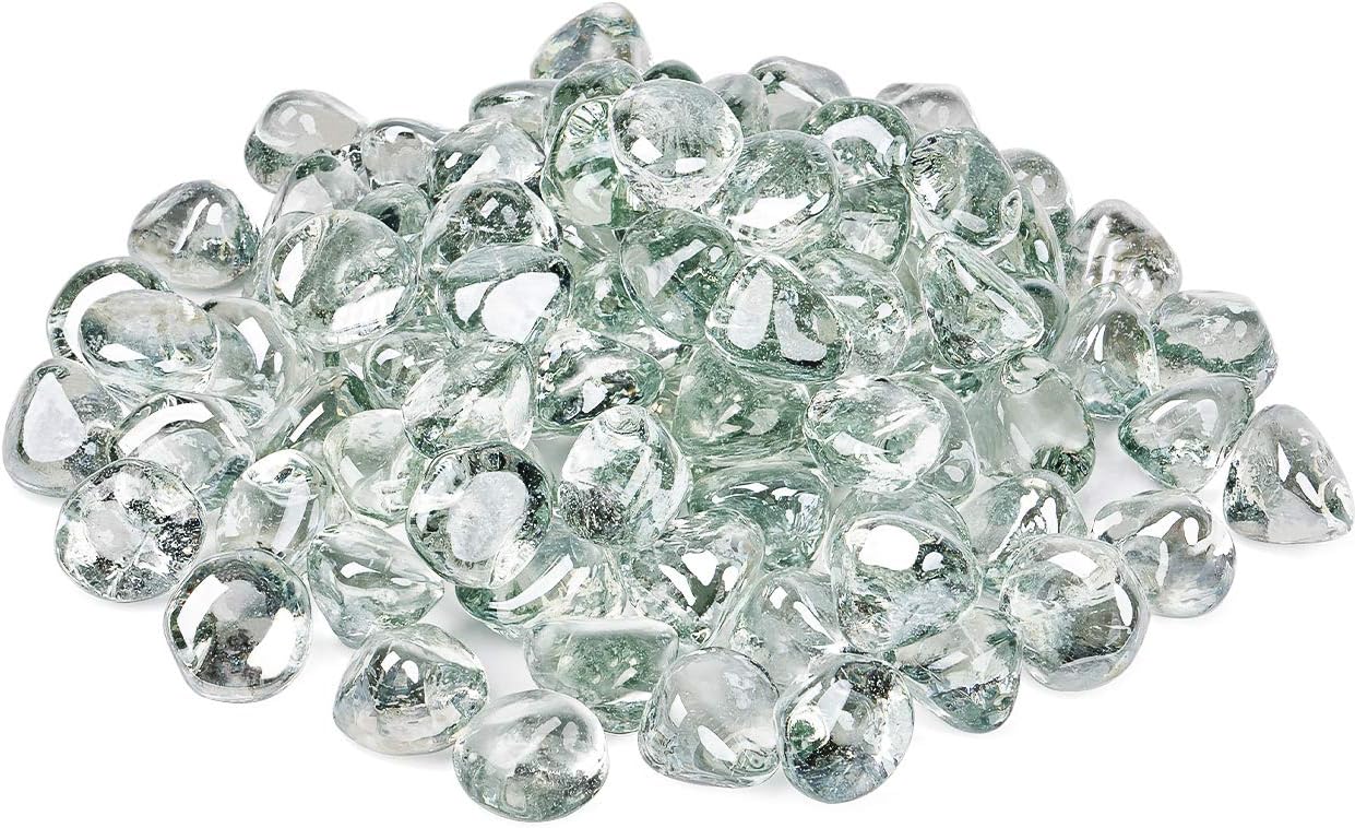 GASPRO 30 Pound Fire Glass Diamonds - 1inch Clear Fire Glass for Propane Fire Pit, Decorative Fire Pit Glass Rocks for Gas Fireplace, Crystal Luster
