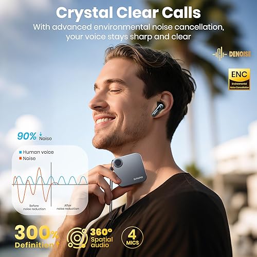 Miniatura 4 de Auriculares Bluetooth 5.3 inalámbricos 2 en 1 funda y soporte para teléfono con cancelación de ruido, potentes graves intrauditivos Bluetooth 70H