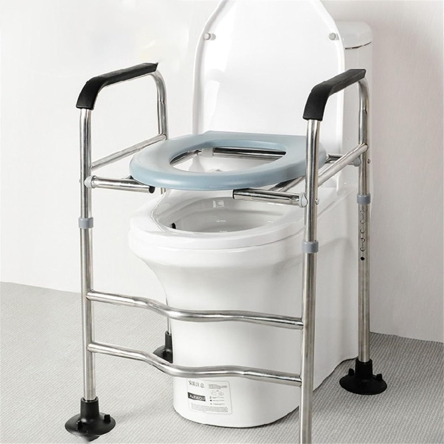 Asiento elevador para inodoro para adultos mayores, con reposabrazos, capacidad de 330 lb, ajuste de altura en 6 niveles, diseño estable con ventosas