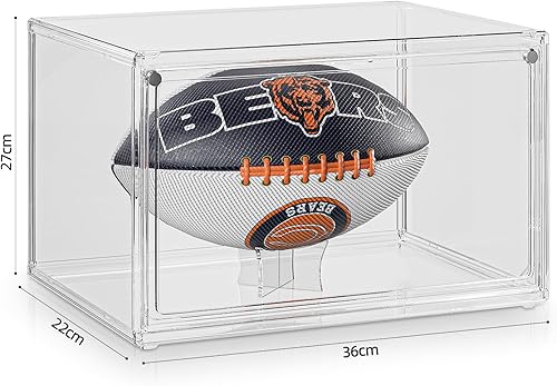 Miniatura 5 de MSHOMELY Estuche de exhibición de fútbol, 3 paquetes de vitrina de fútbol de tamaño completo con puerta magnética y protección UV, caja de