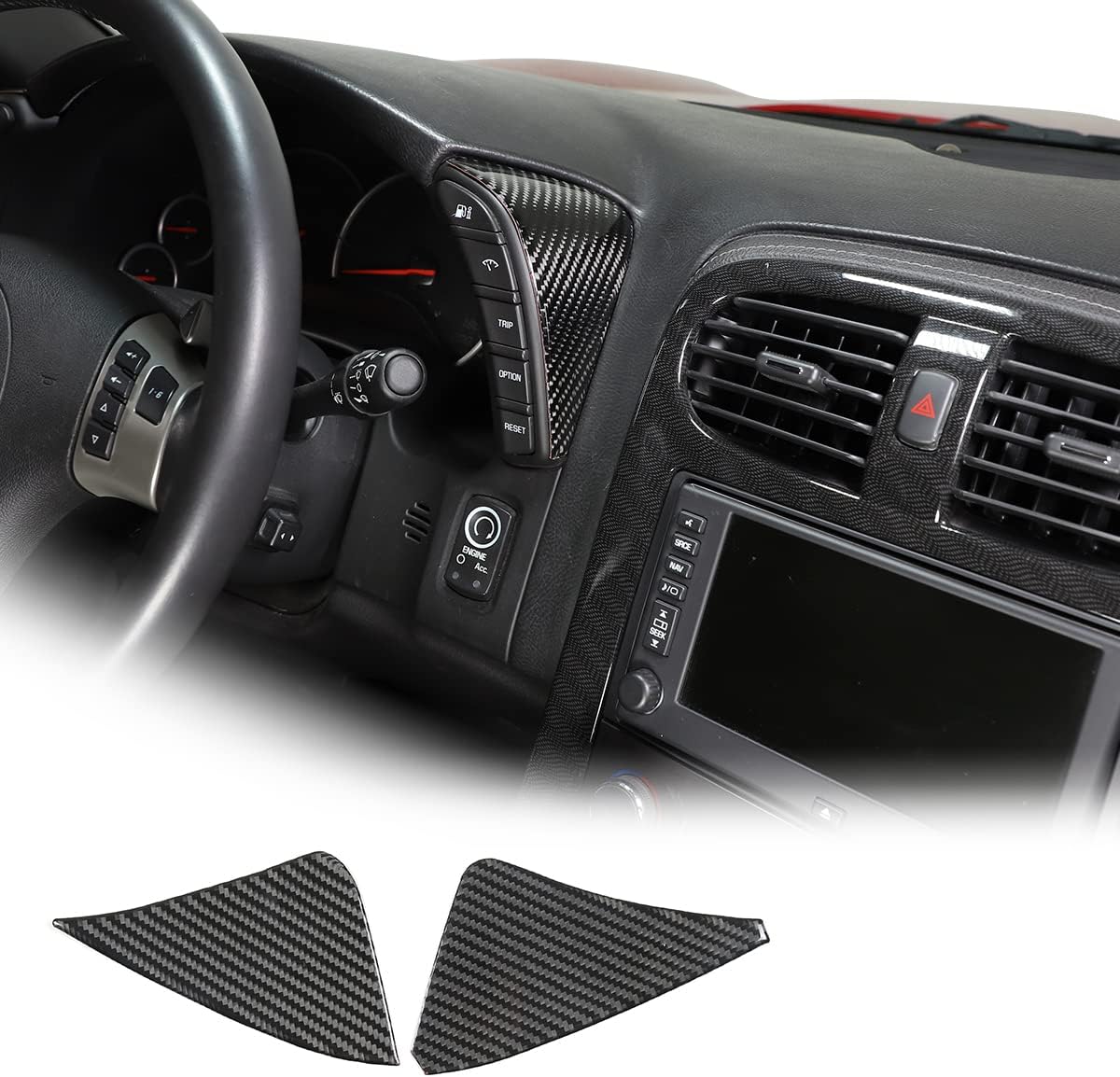 Carbon Fiber Car Dashboard Instrument Panel Button Frame Trim Decor Sticker Interior Accessories For Chevrolet Corvette C6 2005-2013 Auto Instrument Both Sides Decorative Stickers (Style B, Black)