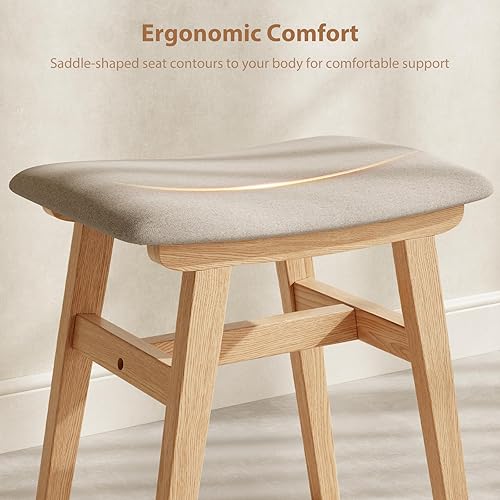 Miniatura 5 de Taburete de tocador de madera maciza, silla de maquillaje compacta con cojín de sillín, asiento de esponja de alto rebote cubierto de lino, taburete