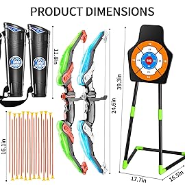 TEMI 2 Pack Archery Set - Includes 2 Bows, 20 Suction Cup Arrows & 2 Quivers & Standing Target, Outdoor Light Up Toys for Kids Boys Girls