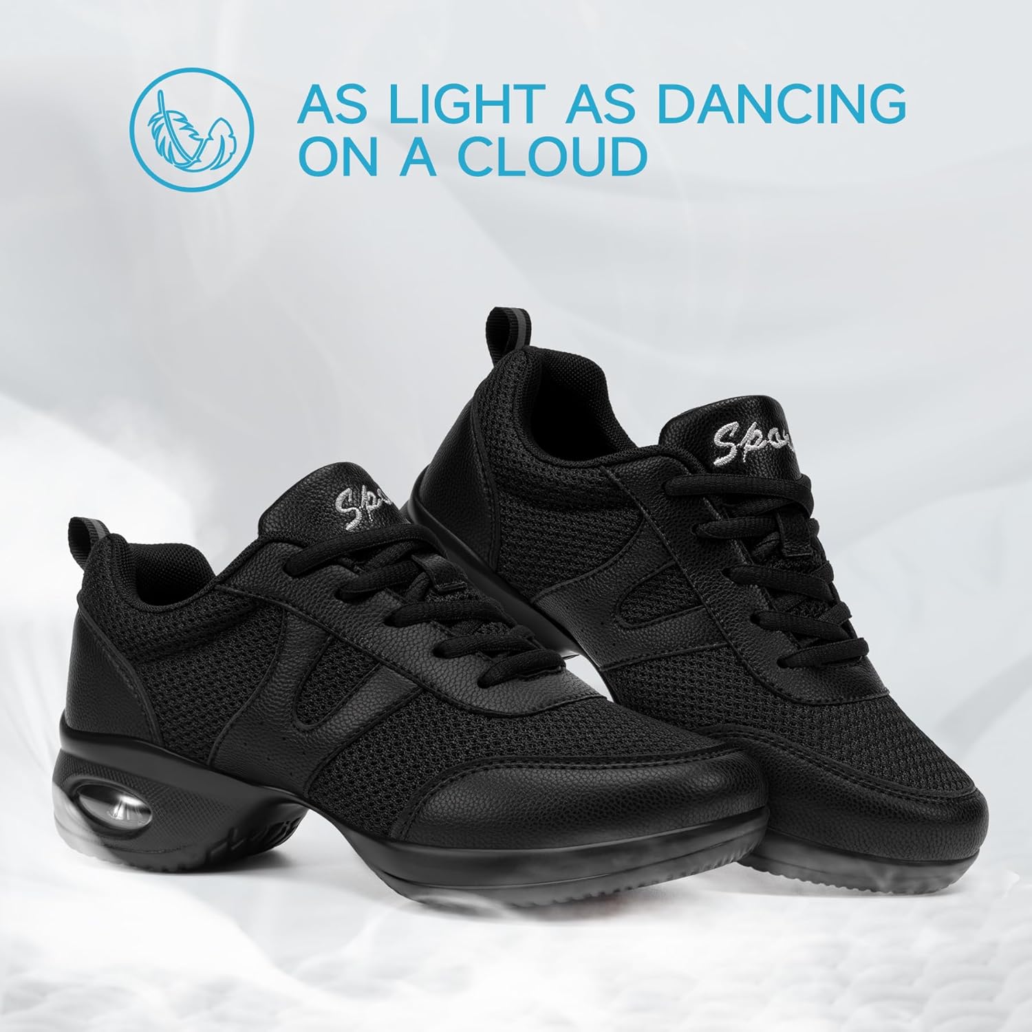 Women's Breathable Mesh Dance Sneakers Black Cushion Comfortable Jazz Shoes for Ballroom