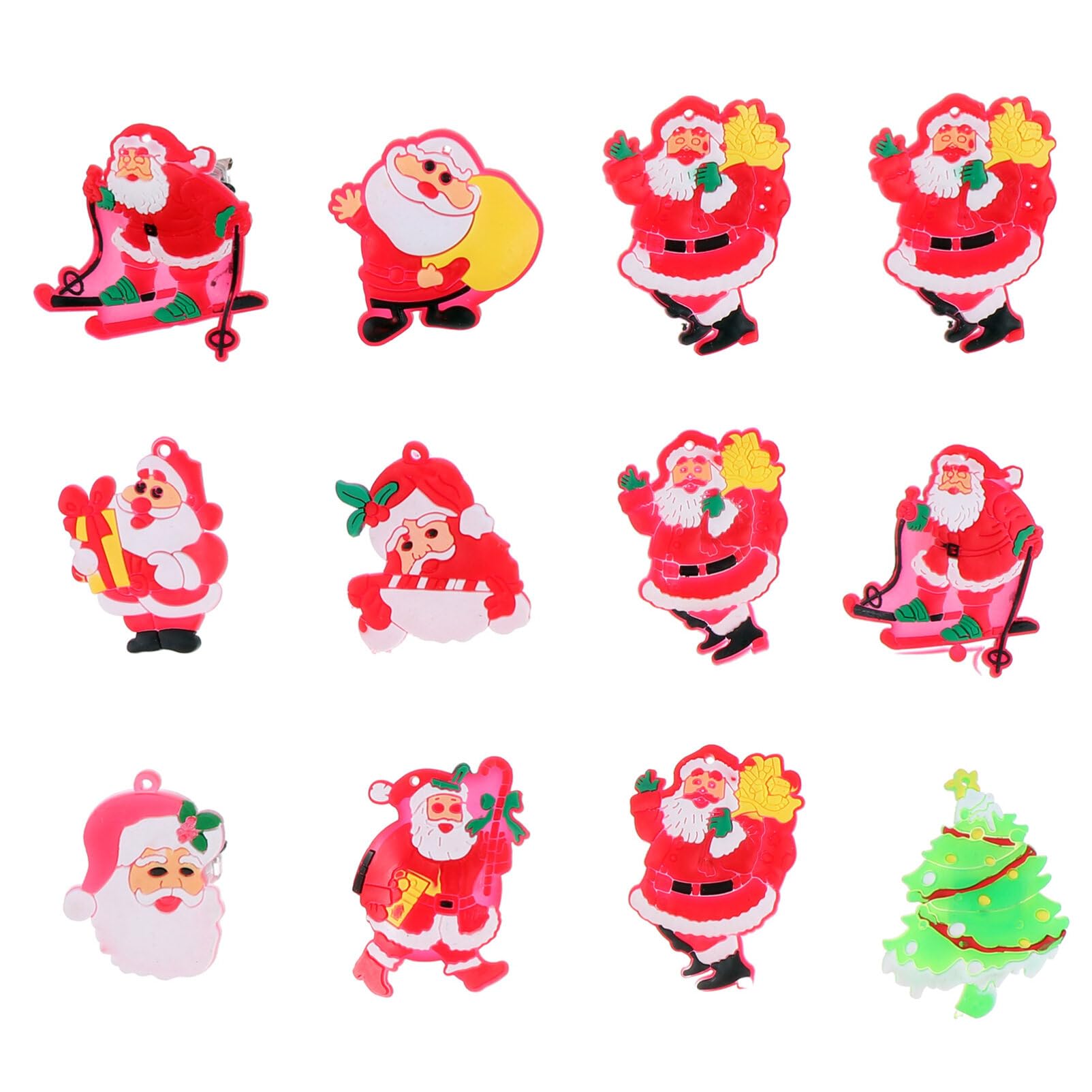 Uonlytech Lot de 12 broches de Noël lumineuses en plastique avec différents motifs de Père Noël et d'hiver pour fête de Noël et décoration festive