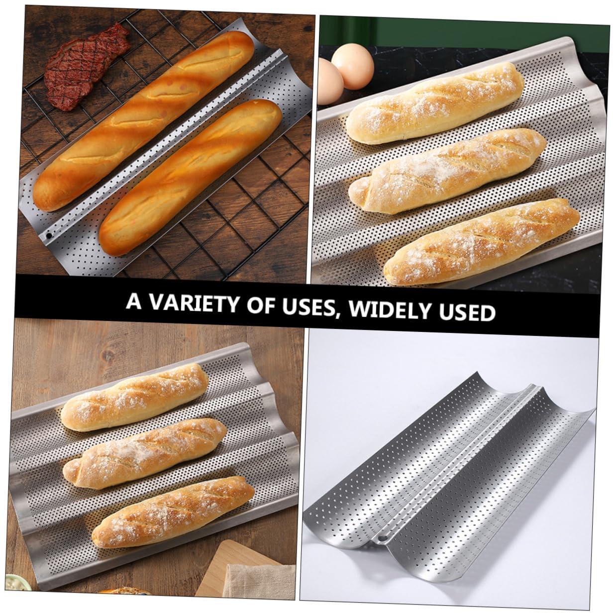 NOLITOY 2 Moldes para Pan Francés de Onda, Acero Inoxidable, Antiadherente, Reutilizables, Fáciles de Limpiar, para Horno y Cocina