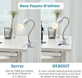 Wrpacttg Lampe E27 à Pince, Lampe de Lecture, Lampe de Chevet LED, Douille E27 avec 350MM Col de Cygne, 220CM Cable avec Interrupteur, Clip de Base en Métal, Lampe a Pince pour Lit, pour Maquillage - 6