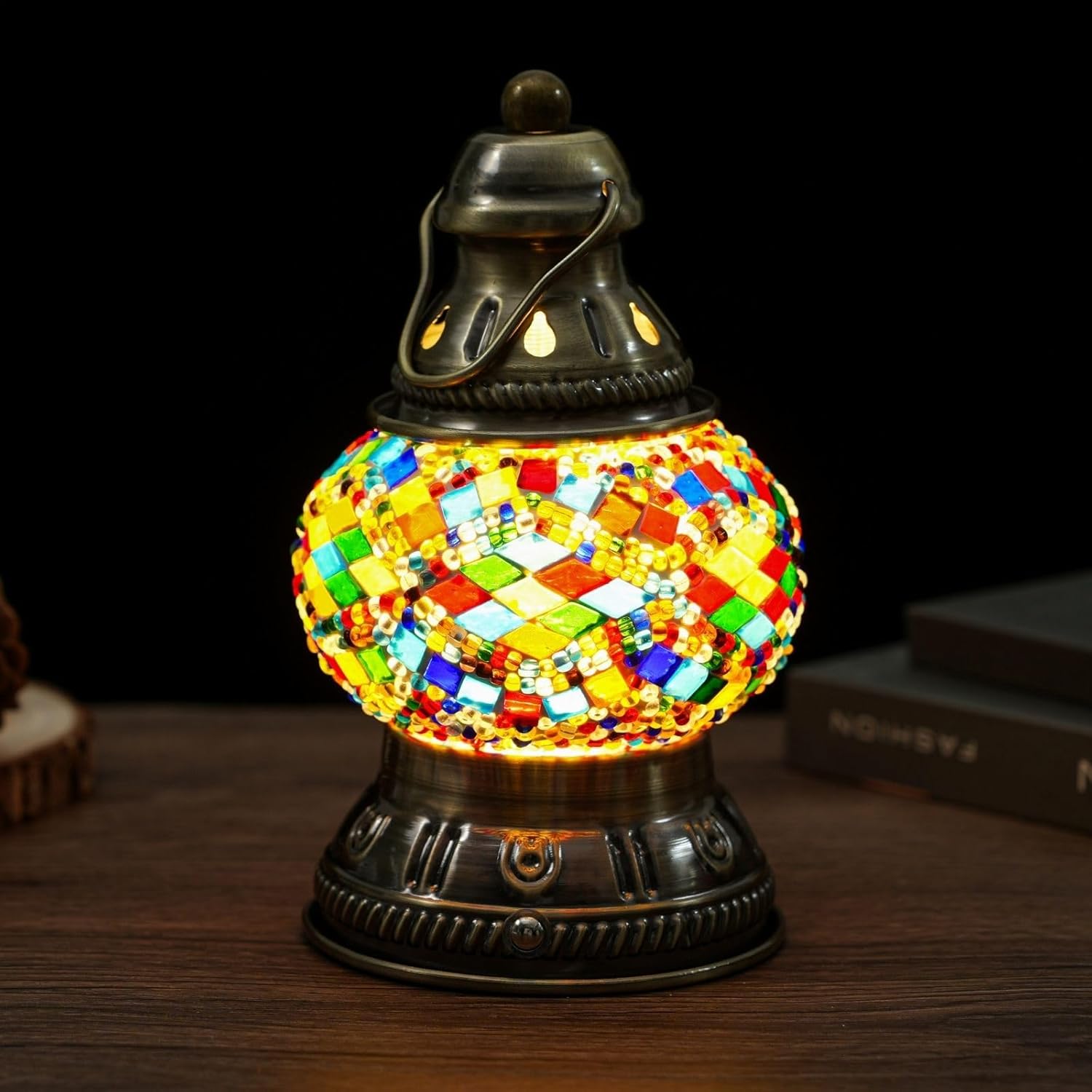 Turkish Mosaic Table Lamp Handmade Moroccan Camping Light Rechargeable 1800mAh Battery USB Touch Switch 3 Brightness Levels for Camping Home Decor