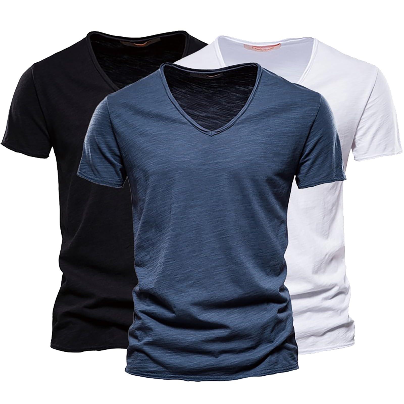 Pack de 3 camisetas monocromáticas para hombre, cuello de pico, transpirable, manga corta, corte regular, camiseta de verano, cuello de pico, corte regular, manga corta, algodón