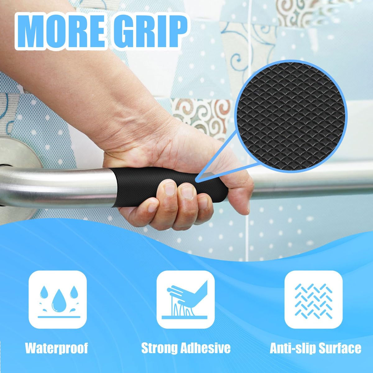 Rubber Grip Tape, Ultra-Thin Strong Adhesive Anti-Slip Waterproof Heat Resistant Wear-Resistant Cushion Pad, Making Handles or Contact Surfaces Safer, with Grip and Comfort (Black, 1In x 10Ft) - Image 3