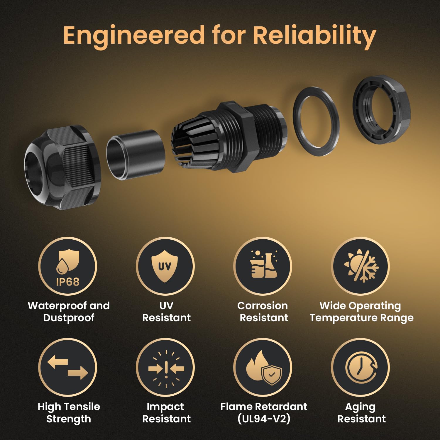 QILIPSU 50pcs M25L Long Thread Cable Gland Waterproof IP68 Nylon Strain Relief Cord Grip Cable Pass Through Wire Connector