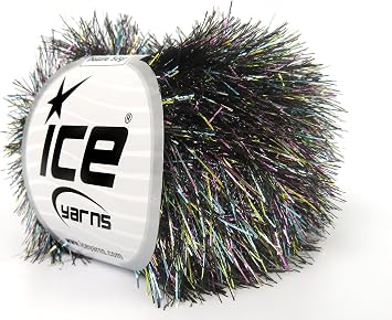 Black, Pastel Rainbow Eyelash Dazzle 50gr - Ice Yarns Sparkly Metallic Eyelash Yarn, Polyester, Metallic Lurex 50 Grams 1.76 oz 55 Meters 60 Yards