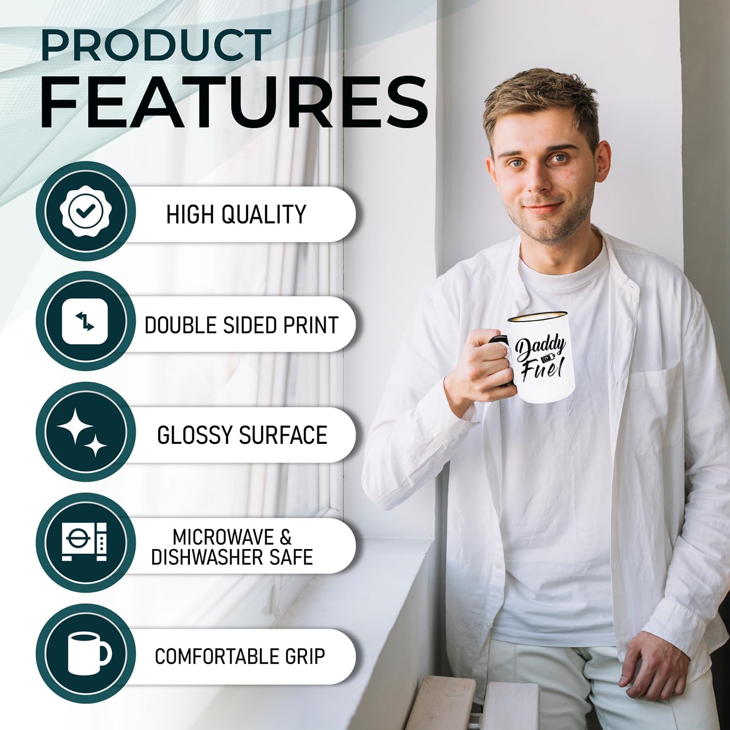 shop4ever Daddy Fuel Ceramic Coffee Mug Cup, Gift for Dad 15 oz. (Black Handle) - Image 4