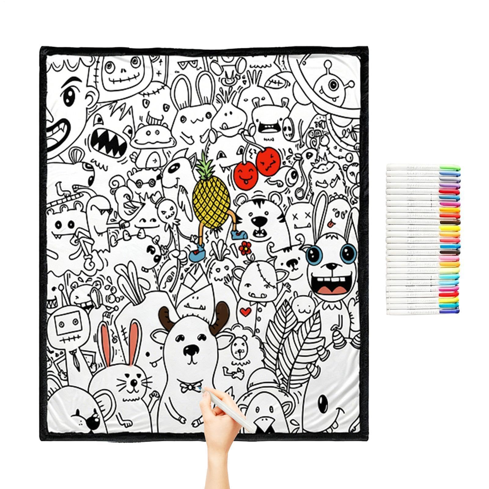 Couverture à colorier 150x127 cm avec feutres inclus pour loisirs créatifs