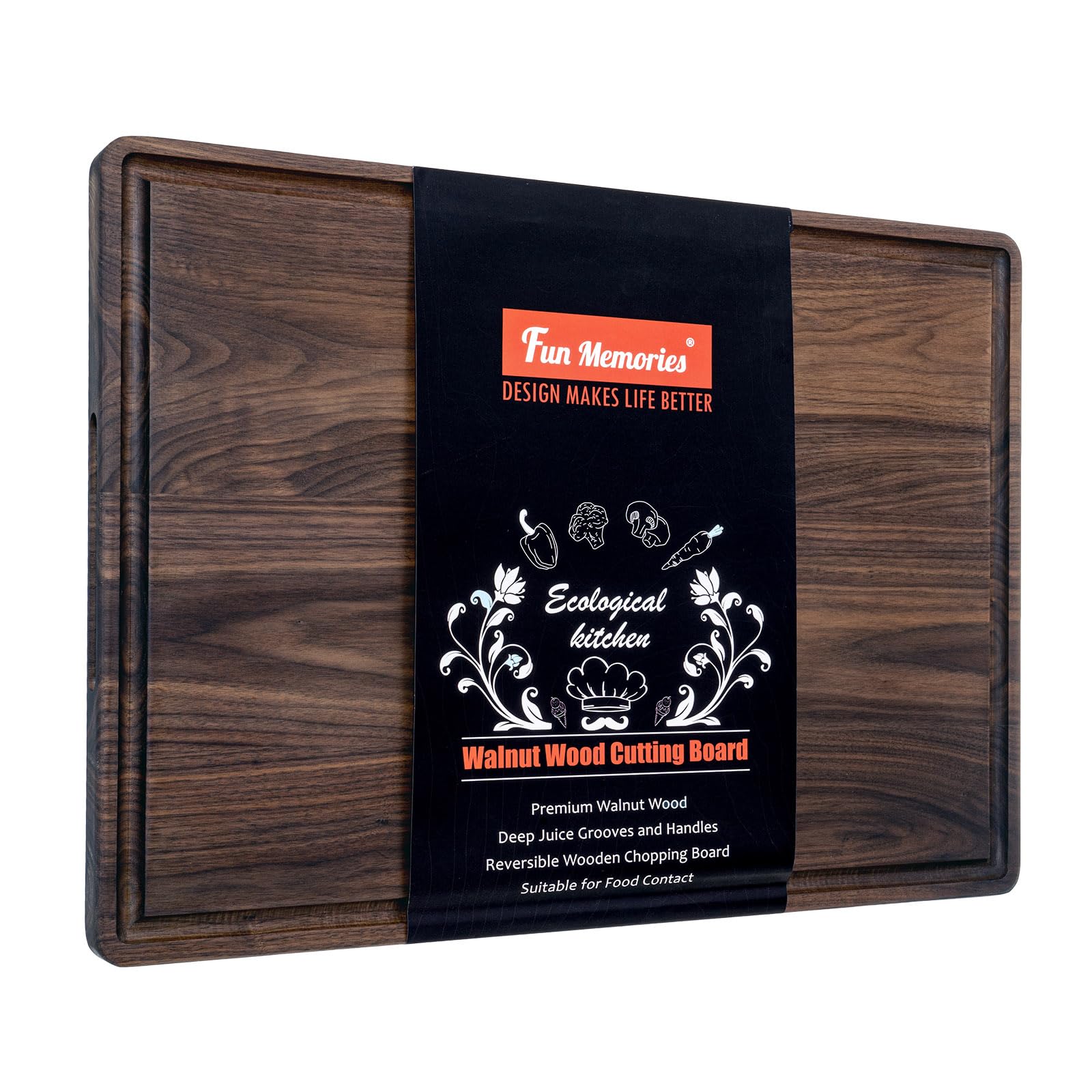Large Walnut Cutting Board - 24" x 18" Heavy Duty Chopping Board with Deep Juice Groove and Build-in Handles - Reversible Butcher Block for Meat, Cheese, Vegetables - Gift Box Packaging
