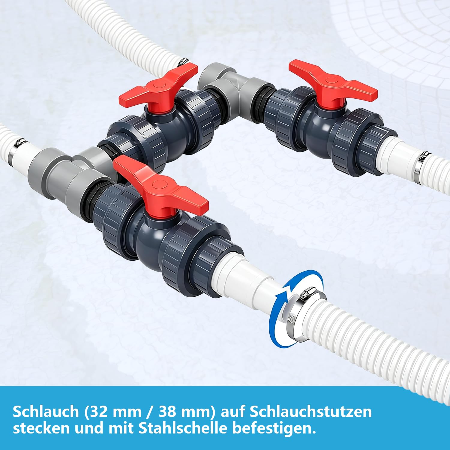 Set Bypass per piscina, diametro 50 mm, pompa di calore, set di collegamento per piscina con tubi da 32/38 mm e adattatori, regolazione del flusso d'acqua, per riscaldamento solare, impianti