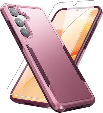 for Samsung Galaxy S25 Plus Case, Rugged Tough Shockproof Protective Case with HD Screen Protector, Military Grade Drop Tested, Pink