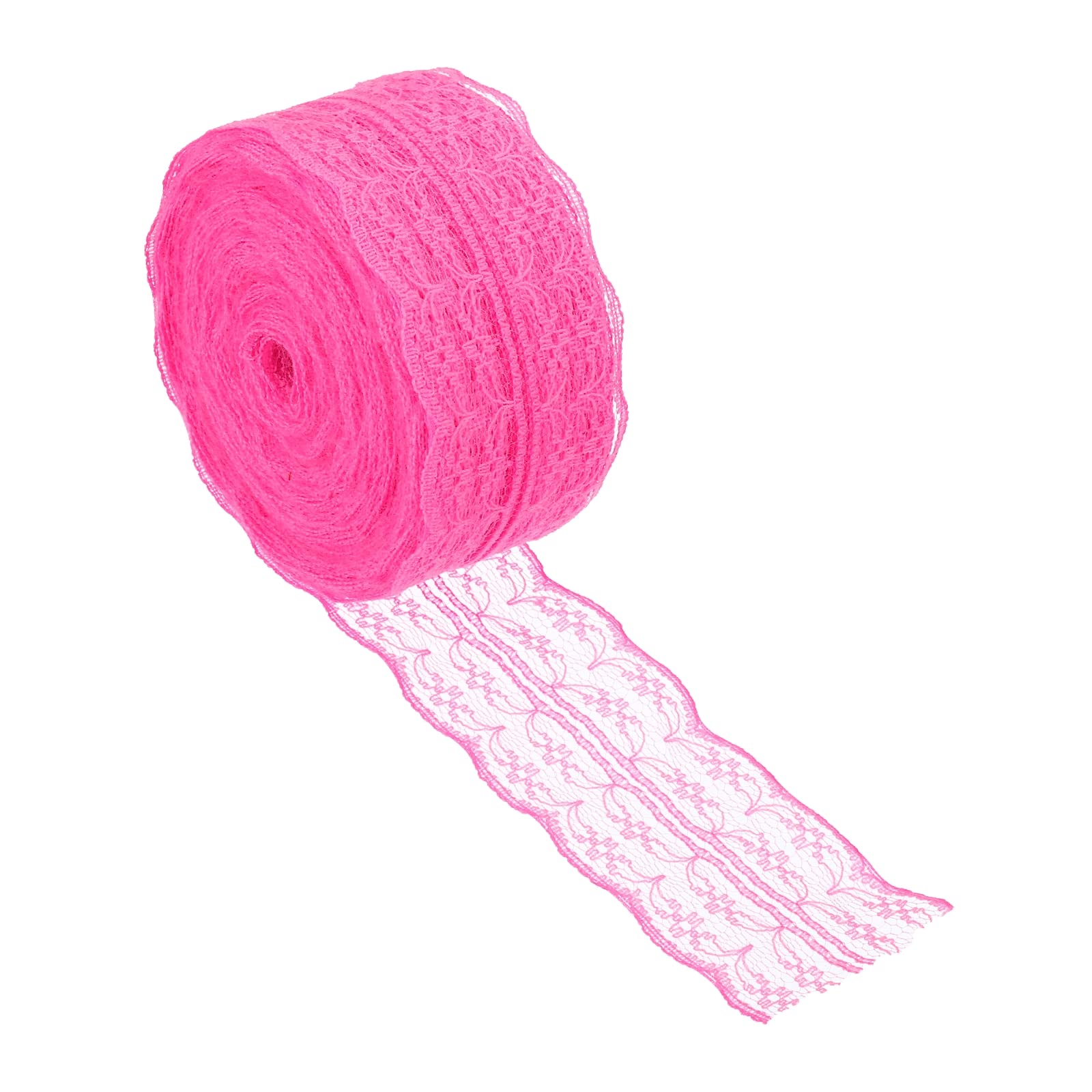 PATIKIL 1.8 Inch x 25 Yards Lace Trim Ribbon, Non-Stretch Lace Sewing Roll Gift Package Floral Wrapping for Party Home Decor Dress Craft, Fluorescent Rose Red